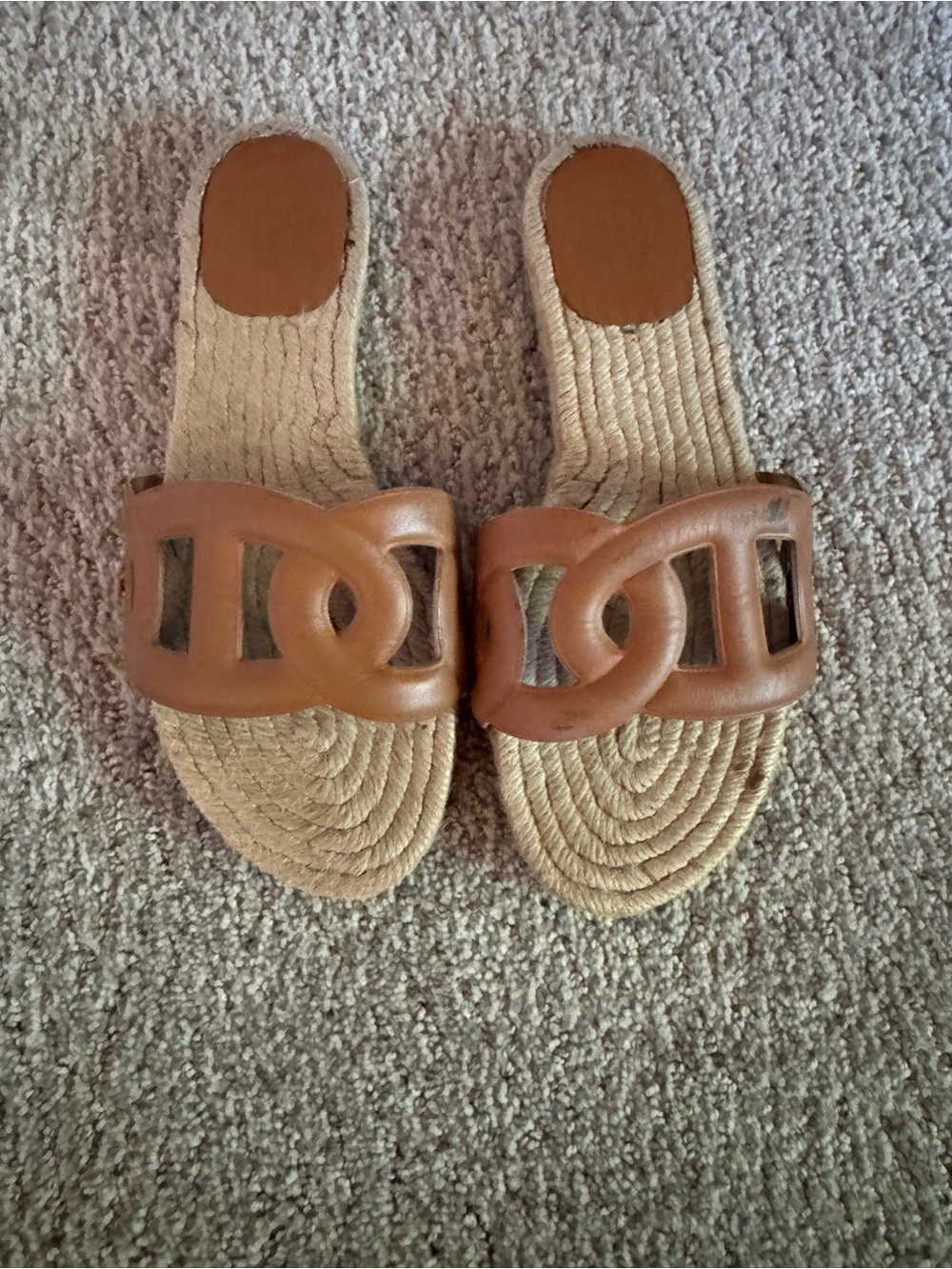 Hermes Brown Leather Espadrille Slide Sandals - Picture 4 of 8